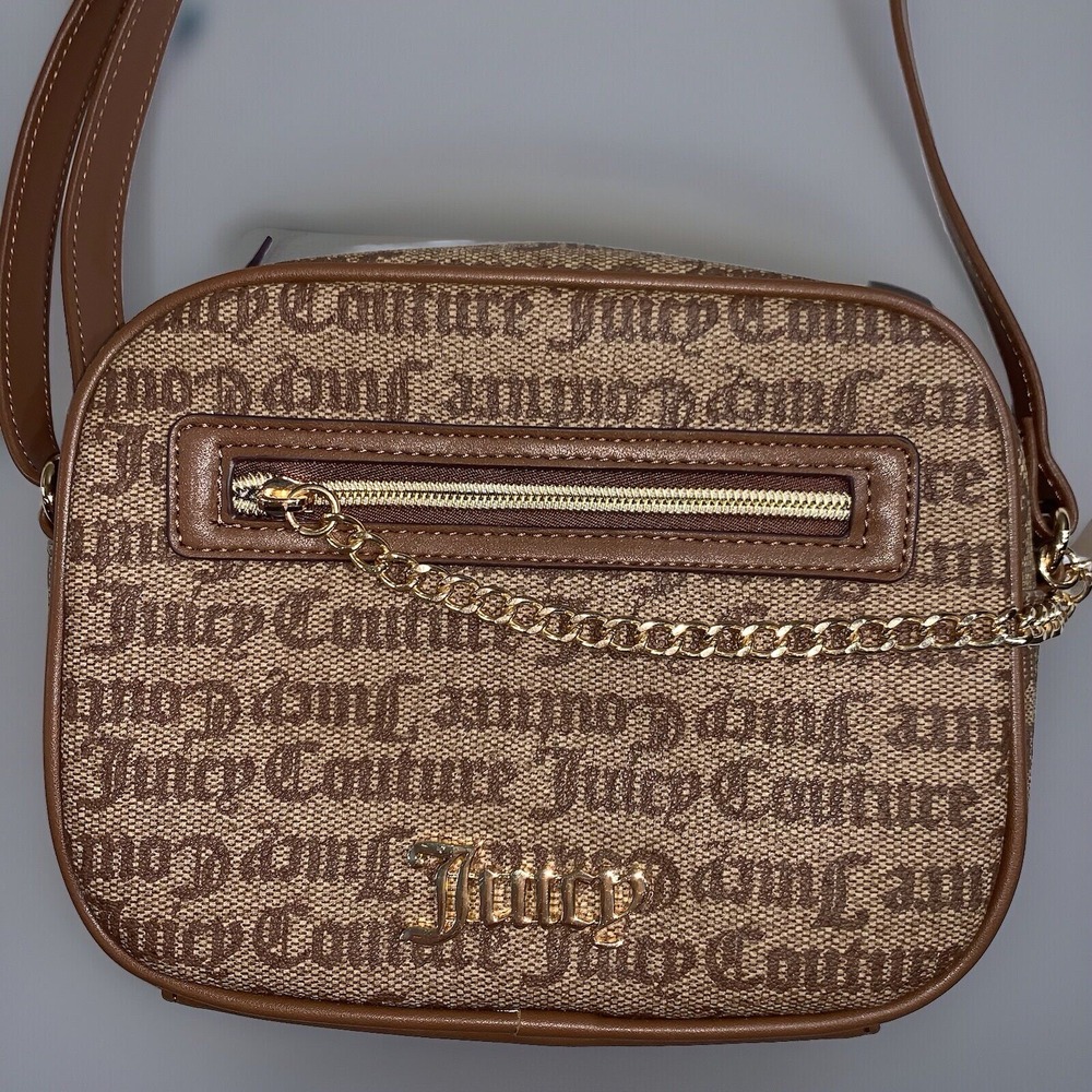 Juicy Couture Crossbody Bag Women Small Brown Monogram Logo Camera Bag Y2K Style
